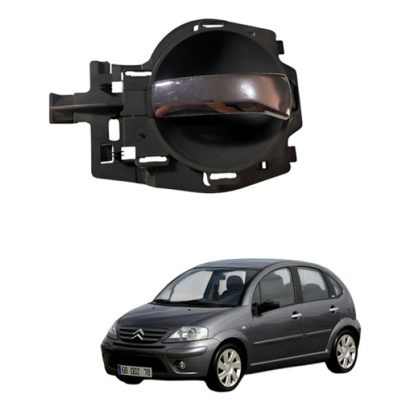 Maçaneta Interna Traseira Direita  Citröen C3 2008 A 2012 Prateado Traseira