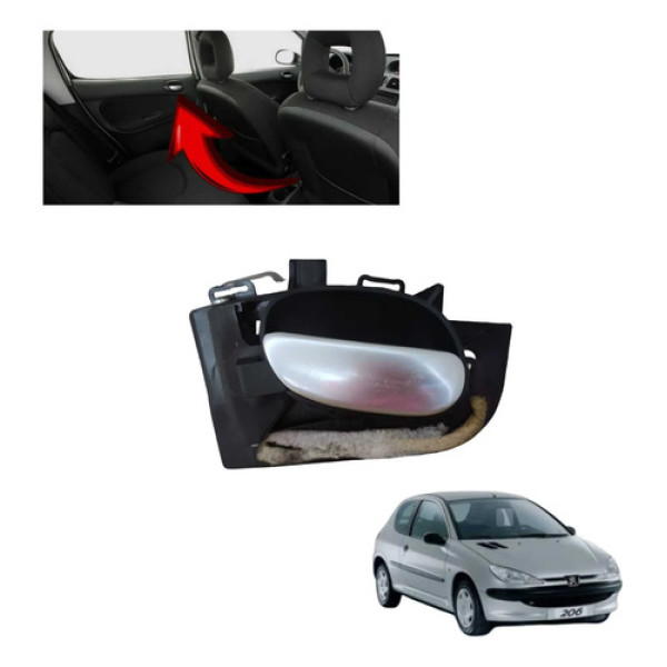 Macaneta Interna Tras Esq Peugeot 206 2006 2014 Preto/cromado Traseira