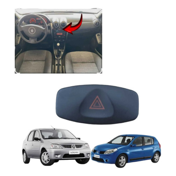Botao Pisca Alerta Renault Sandero Logan 1.6 2008 A 2014 Preto